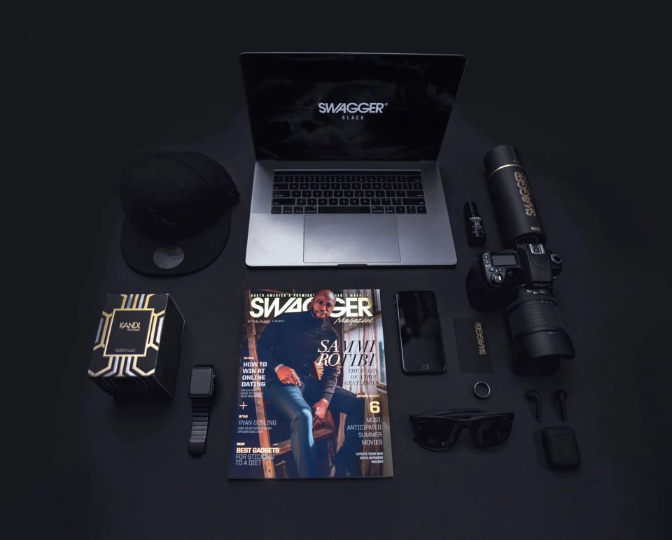 Flat lay of gadgets and accessories